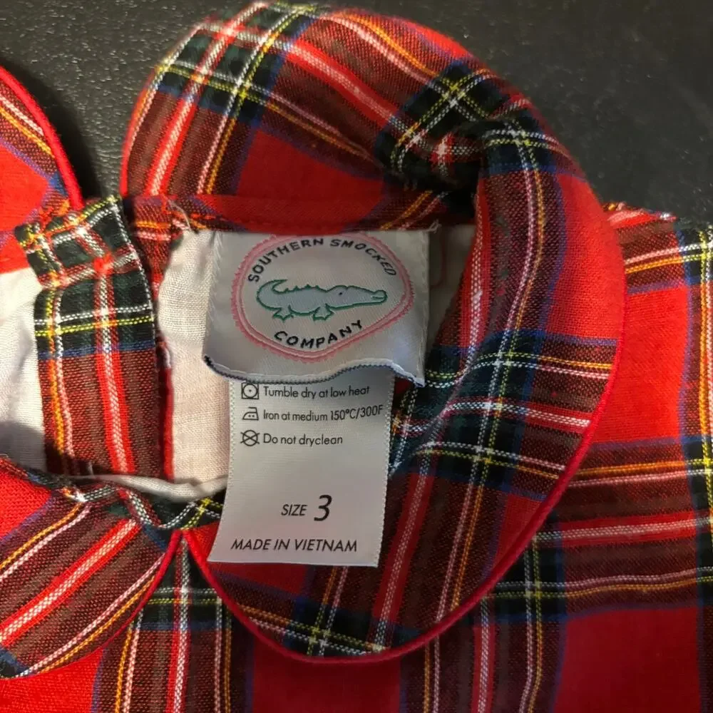 Southern Smocked Company Plaid Christmas Santa Flannel Nightgown Dress Size 3
